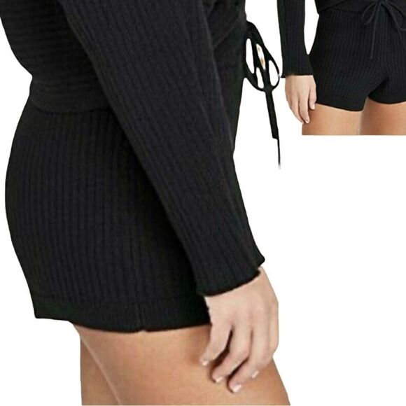 REFORMATION Shorts Organic Cotton Drawstring Ribbed Shorts Black Size Med NWT